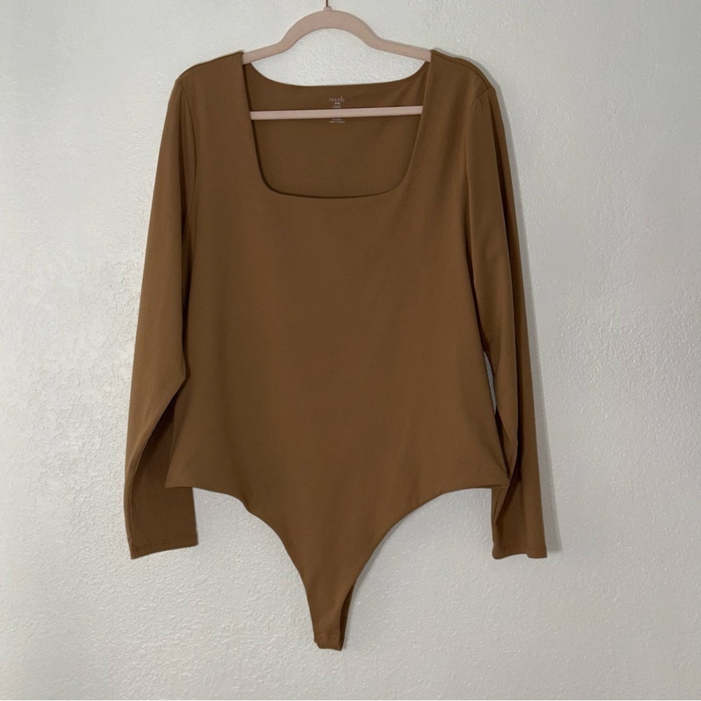 Nuuds Tan Long Sleeve Square-neck Bodysuit Size XXXL - Picture 5 of 10